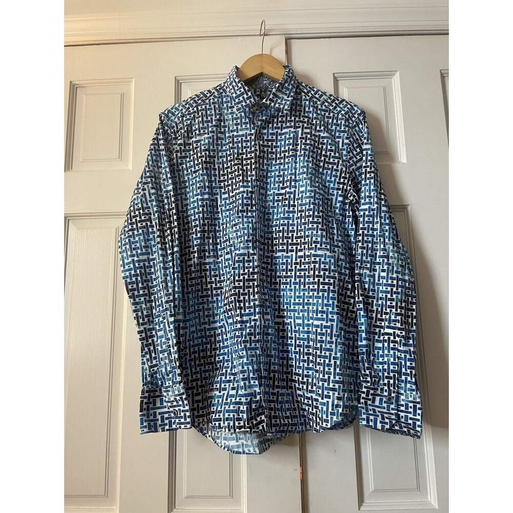 Robert Graham Hester Tile Print Long Sleeve Button Up Shirt Men's Large Classic